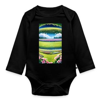 Landschaft mit 4 Bereichen, Generative KI - Baby Bio-Langarm-Body - Schwarz - Vorne