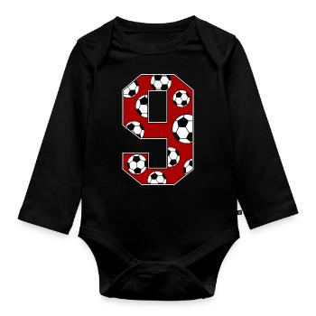 9 Geburtstag Fußball rot - Baby Bio-Langarm-Body - Schwarz - Vorne