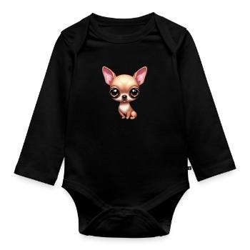Verspielter Chihuahua - Baby Bio-Langarm-Body - Schwarz - Vorne