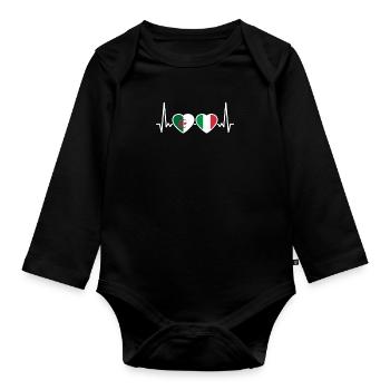 Algerien Italien Herzschlag Flagge Algerier - Baby Bio-Langarm-Body - Schwarz - Vorne
