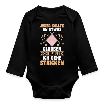 Häkeln Nähen Stricken - Baby Bio-Langarm-Body - Schwarz - Vorne