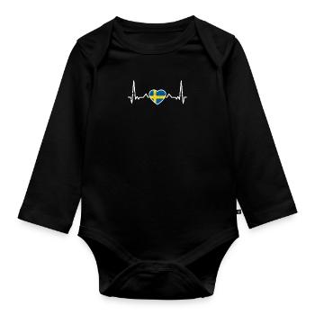 Suède Heartbeat Drapeau suédois Suède - Body Bébé bio manches longues - noir - Devant