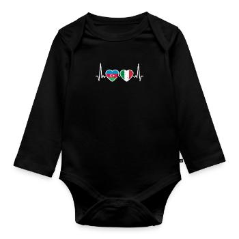 Aserbaidschan Italien Herzschlag Flagge - Baby Bio-Langarm-Body - Schwarz - Vorne
