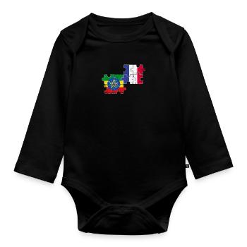 France Ethiopia Vintage Flag Ethiopian - Organic Longsleeve Baby Bodysuit - black - Front