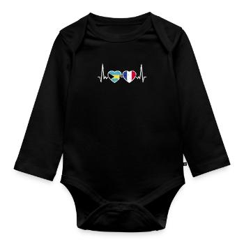 Bahamas Frankreich Vintage Herzschlag Flagge - Baby Bio-Langarm-Body - Schwarz - Vorne