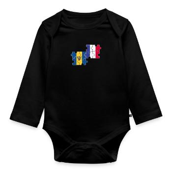 Barbados Frankreich Flagge Barbadier - Baby Bio-Langarm-Body - Schwarz - Vorne