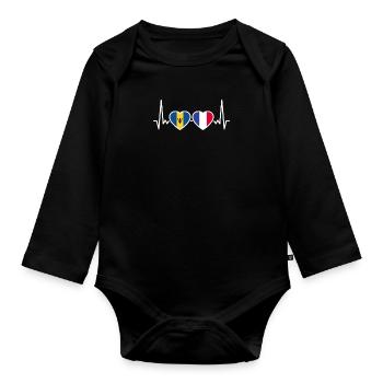 Barbados Frankreich Herzschlag Flagge - Baby Bio-Langarm-Body - Schwarz - Vorne