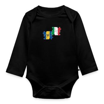 Barbados Italien Vintage Flagge Barbadier - Baby Bio-Langarm-Body - Schwarz - Vorne