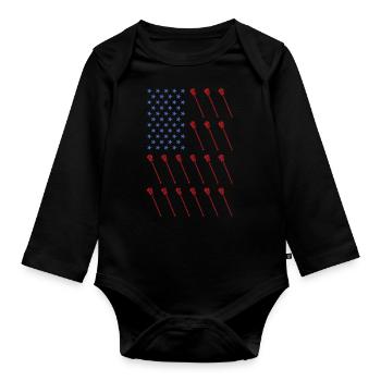 Sport Us Flag Field Lacrosse - Organic Longsleeve Baby Bodysuit - black - Front