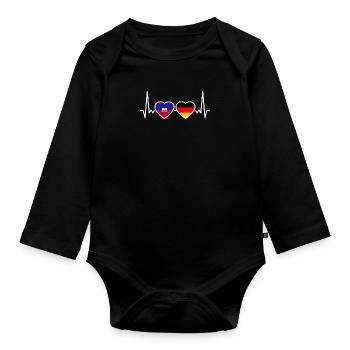 Haiti Deutschland Herzschlag Flagge Haitianer - Baby Bio-Langarm-Body - Schwarz - Vorne