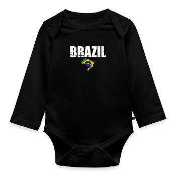 Brésil Brésil Carte Drapeau Brésil - Body Bébé bio manches longues - noir - Devant