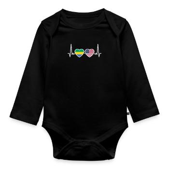 Gabon USA Heartbeat Flag Américain Gabonais - Body Bébé bio manches longues - noir - Devant
