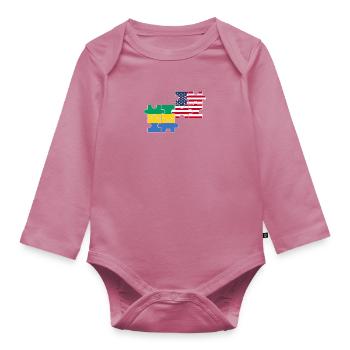 Gabon USA Flag American Gabonese - Organic Longsleeve Baby Bodysuit - mauve - Front
