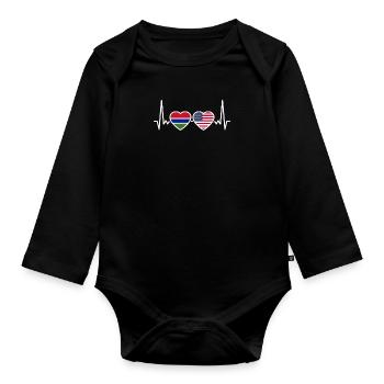 Gambia USA Herzschlag Flagge Amerikanisch Gambisch - Baby Bio-Langarm-Body - Schwarz - Vorne