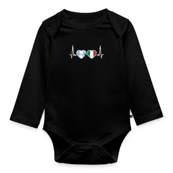 Guatemala Italy Vintage Heartbeat Flag - Organic Longsleeve Baby Bodysuit - black - Front