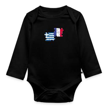 Grèce France Drapeau Français Grec - Body Bébé bio manches longues - noir - Devant