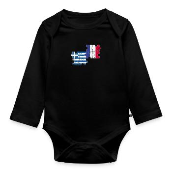 Grèce France Vintage Drapeau Grec - Body Bébé bio manches longues - noir - Devant