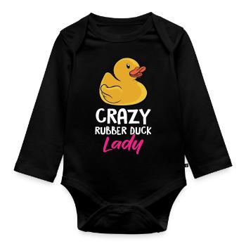Yellow Bath Duckie Duckling Funny Crazy Rubber Duc - Organic Longsleeve Baby Bodysuit - black - Front
