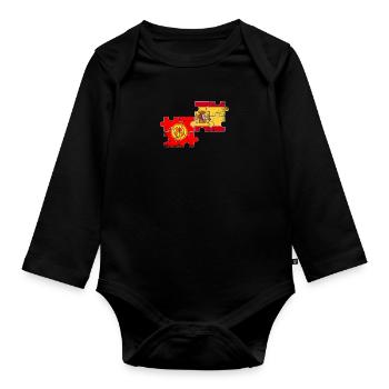 Kirgisistan Spanien Vintage Flagge Kirgise - Baby Bio-Langarm-Body - Schwarz - Vorne