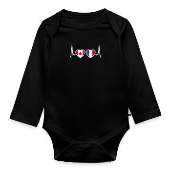 Canada France Heartbeat Drapeau Canadien - Body Bébé bio manches longues - noir - Devant