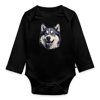Husky Chien de traîneau Husky Head - Body Bébé bio manches longues - noir - Devant