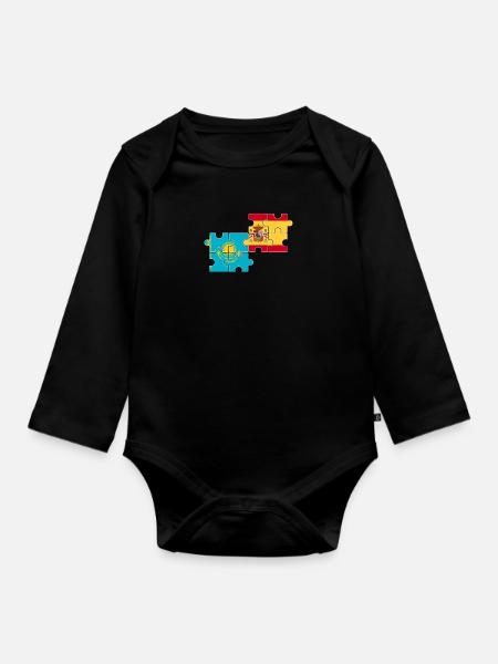Kasachstan Spanien Flagge Spanisch Kasache - Baby Bio-Langarm-Body - Schwarz