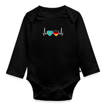 Kasachstan Deutschland Herzschlag Flagge Kasache - Baby Bio-Langarm-Body - Schwarz - Vorne