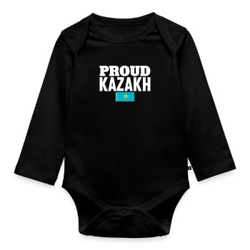 Proud Kazakh Kasachstan Kasachische Flagge Kasache - Baby Bio-Langarm-Body - Schwarz - Vorne