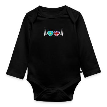 Kazakhstan UK Heartbeat Flag Kazakh - Organic Longsleeve Baby Bodysuit - black - Front