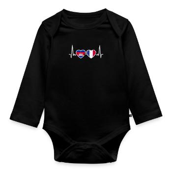 Cambodia France Vintage Heartbeat Flag - Organic Longsleeve Baby Bodysuit - black - Front