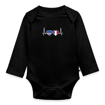 Kap Verde Frankreich Vintage Herzschlag Flagge - Baby Bio-Langarm-Body - Schwarz - Vorne