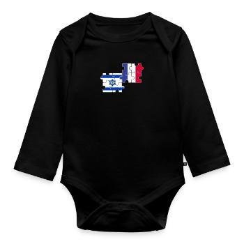 Israel France Flag French Israeli - Organic Longsleeve Baby Bodysuit - black - Front