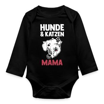 Hunde Hundemama Katzenmama Mama Katzen - Baby Bio-Langarm-Body - Schwarz - Vorne