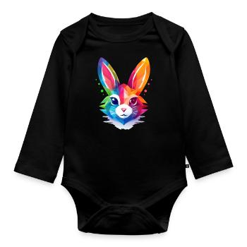 Lapins polygonaux aux couleurs de l’arc-en-ciel - Body Bébé bio manches longues - noir - Devant