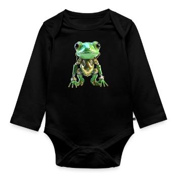 Grüner Frosch Roboter - Baby Bio-Langarm-Body - Schwarz - Vorne