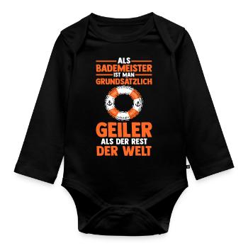 Rettungsschwimmer Bademeister - Baby Bio-Langarm-Body - Schwarz - Vorne