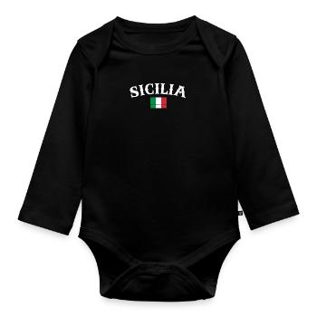 Sicilia Vintage Italie Drapeau Italien - Body Bébé bio manches longues - noir - Devant