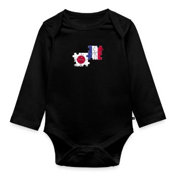 Japan France Vintage Flag Japanese - Organic Longsleeve Baby Bodysuit - black - Front