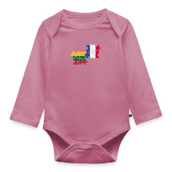 Lithuania France Vintage Flag Lithuanian - Organic Longsleeve Baby Bodysuit - mauve - Front