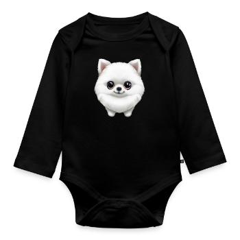 Adorable chiot de Poméranie - Body Bébé bio manches longues - noir - Devant