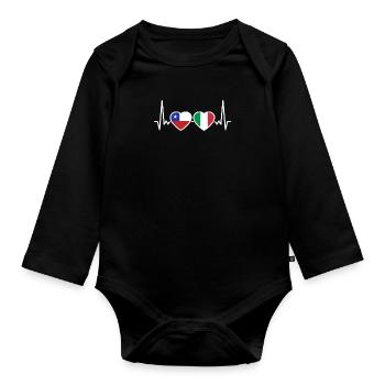 Chile Italy Heartbeat Flag Chilean - Organic Longsleeve Baby Bodysuit - black - Front