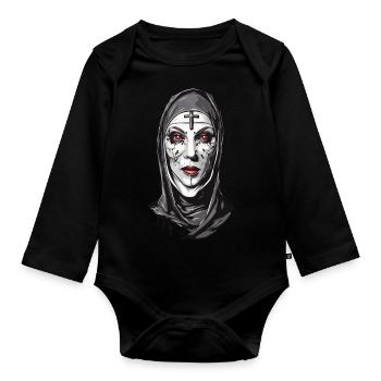 Gruselige Vampir Nonne Halloween Design - Baby Bio-Langarm-Body - Schwarz - Vorne