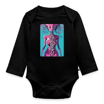 Mystical Pink Half-Woman, Half-Octopus - Organic Longsleeve Baby Bodysuit - black - Front