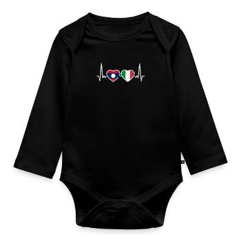 Laos Italy Vintage Heartbeat Flag Laotian - Organic Longsleeve Baby Bodysuit - black - Front