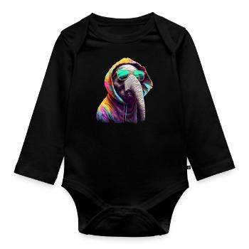 Elephant Africa Asia Animal Baby Elephant Cool - Organic Longsleeve Baby Bodysuit - black - Front