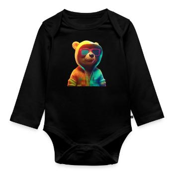 Lunettes de soleil en peluche Ours en peluche cool - Body Bébé bio manches longues - noir - Devant