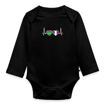 Mauritania France Vintage Heartbeat Flag - Organic Longsleeve Baby Bodysuit - black - Front