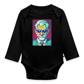 Mysterious Old Man with Glasses - Organic Longsleeve Baby Bodysuit - black - Front