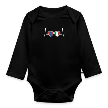 Mongolie Italie Heartbeat Flag Mongolis - Body Bébé bio manches longues - noir - Devant