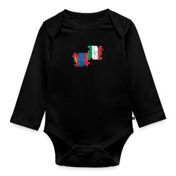 Mongolia Italy Vintage Flag Mongolian - Organic Longsleeve Baby Bodysuit - black - Front